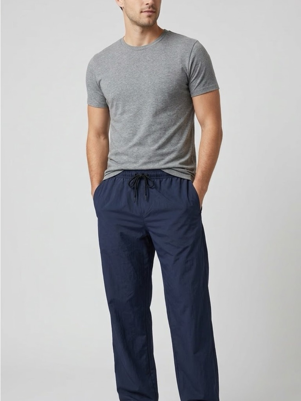 Men's Navy Drawstring Joggers - Lightweight Casual Pants